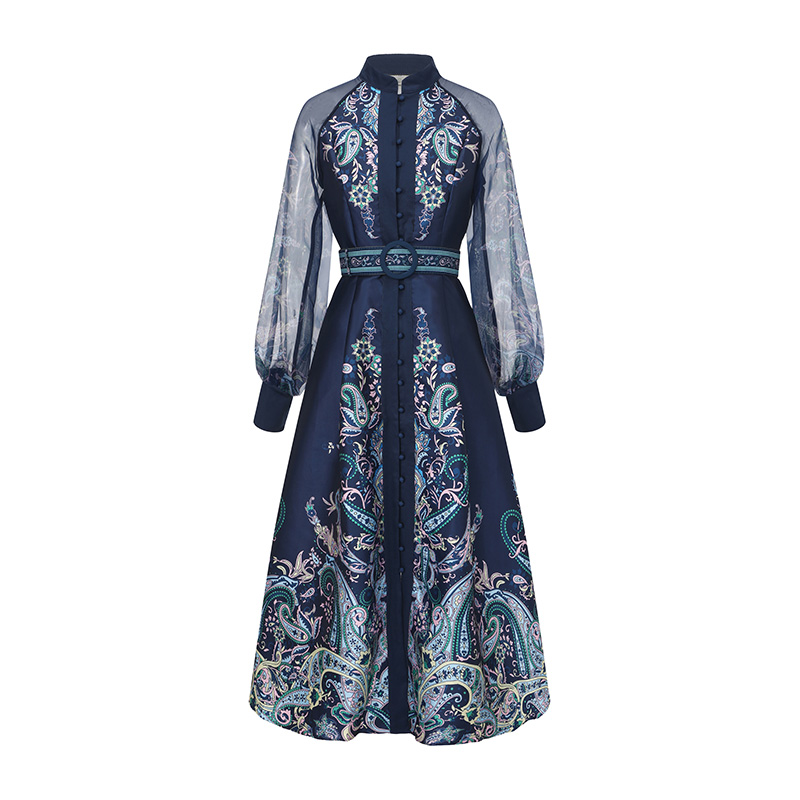 Long sleeve printing spring corset national style long dress