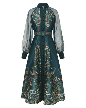 Long printing corset national style long sleeve dress