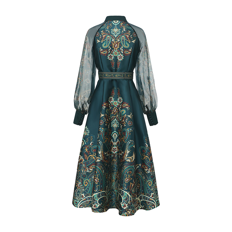 Long printing corset national style long sleeve dress