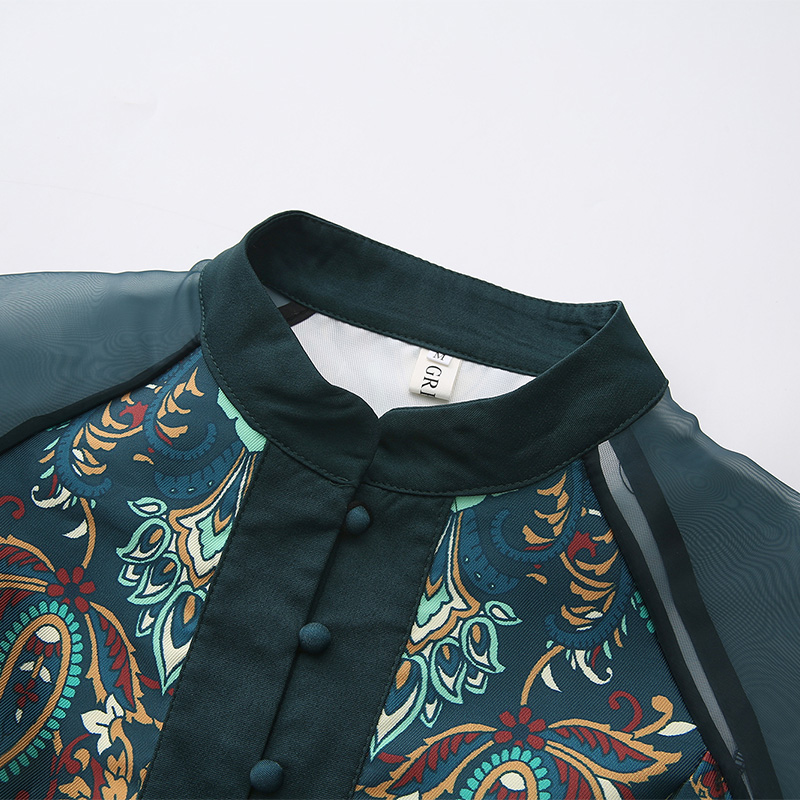 Long printing corset national style long sleeve dress