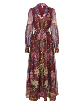 Retro flowers dress long spring and summer shirt