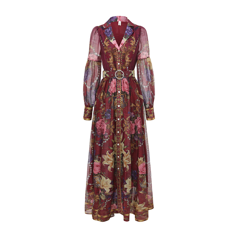 Retro flowers dress long spring and summer shirt