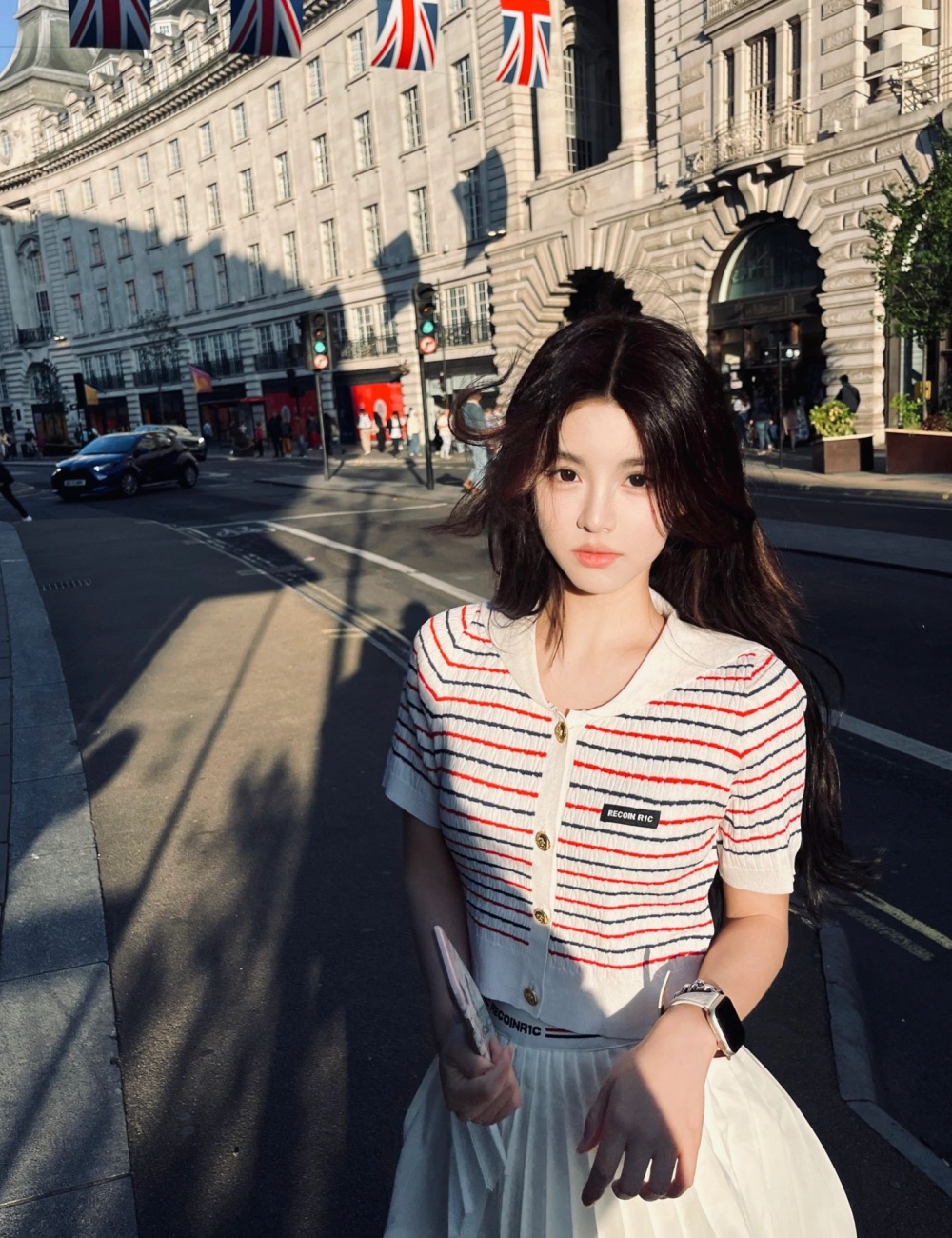 Summer navy collar sweater stripe lapel tops