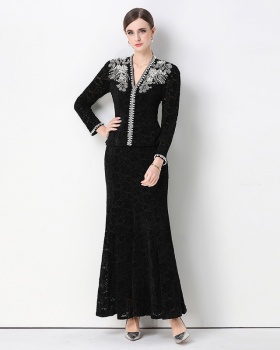 V-neck France style sequins mermaid skirt 2pcs set