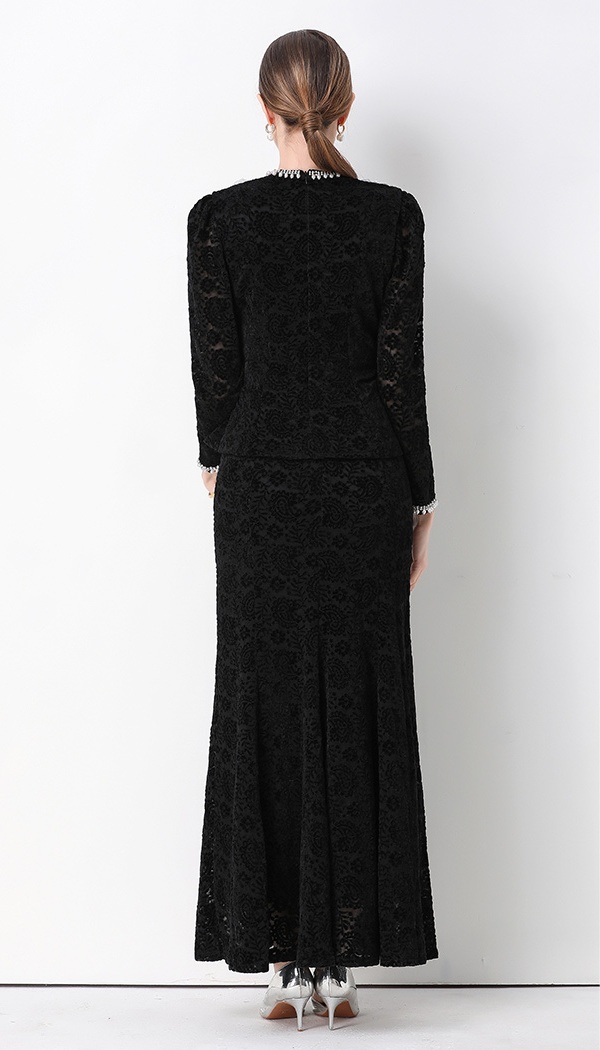 V-neck France style sequins mermaid skirt 2pcs set