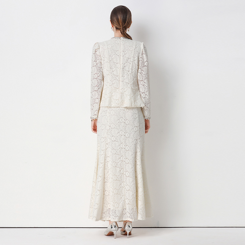 V-neck France style sequins mermaid skirt 2pcs set