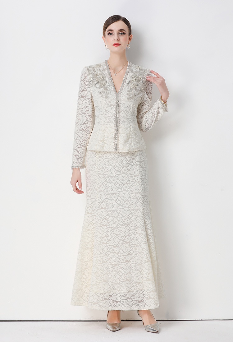 V-neck France style sequins mermaid skirt 2pcs set