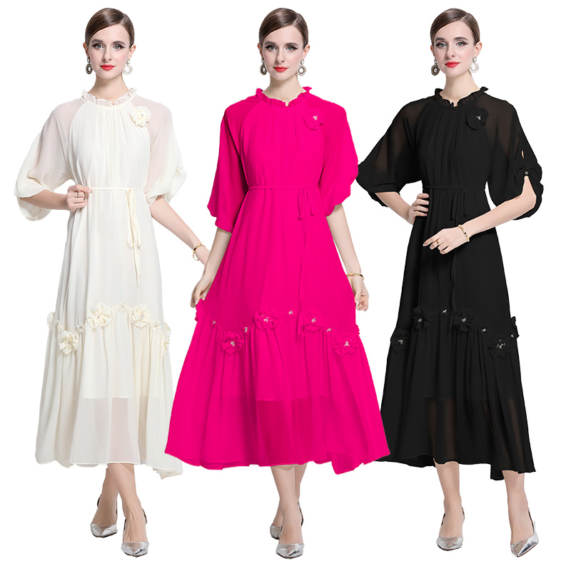 Spring loose flowers dress fashion light luxury long dress