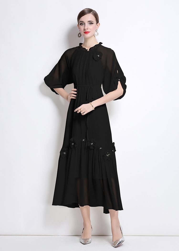 Spring loose flowers dress fashion light luxury long dress