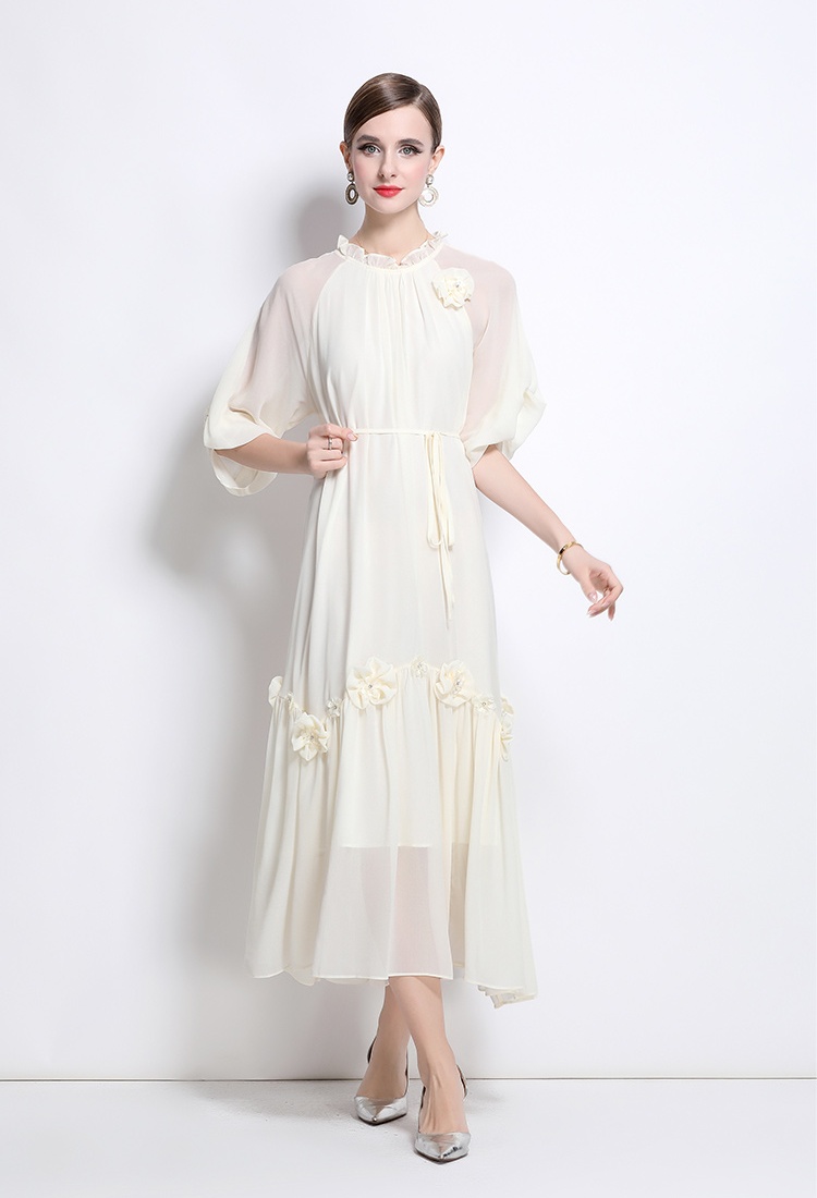 Spring loose flowers dress fashion light luxury long dress