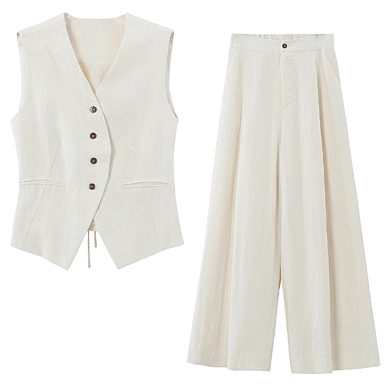 Summer waistcoat wide leg pants 2pcs set for women