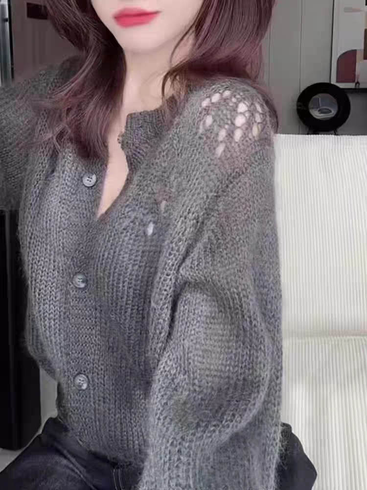 Spring and autumn lazy cardigan hollow sweater for women