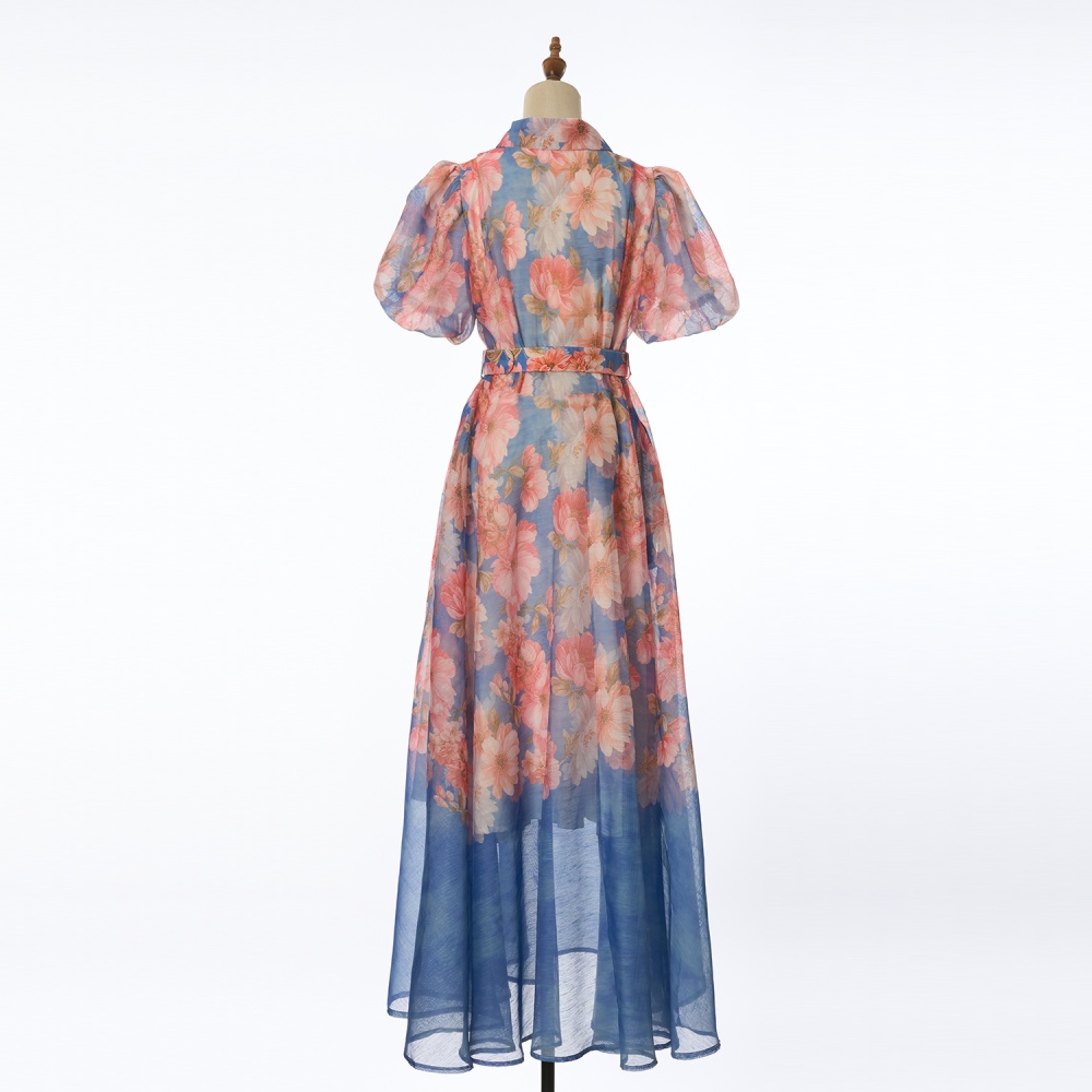 Pinched waist long colors fashion short sleeve dress