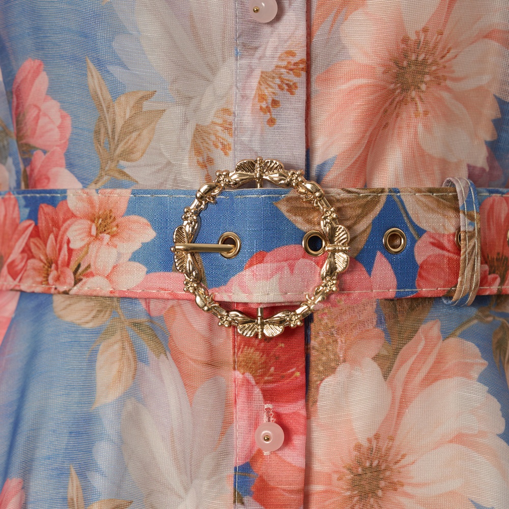 Pinched waist long colors fashion short sleeve dress