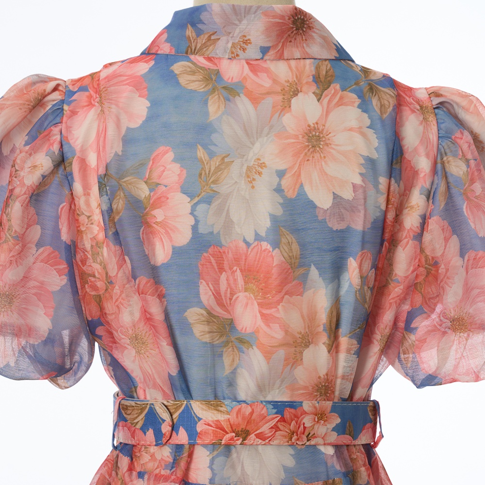 Pinched waist long colors fashion short sleeve dress