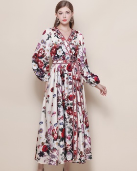 Court style big skirt long dress slim dress for women