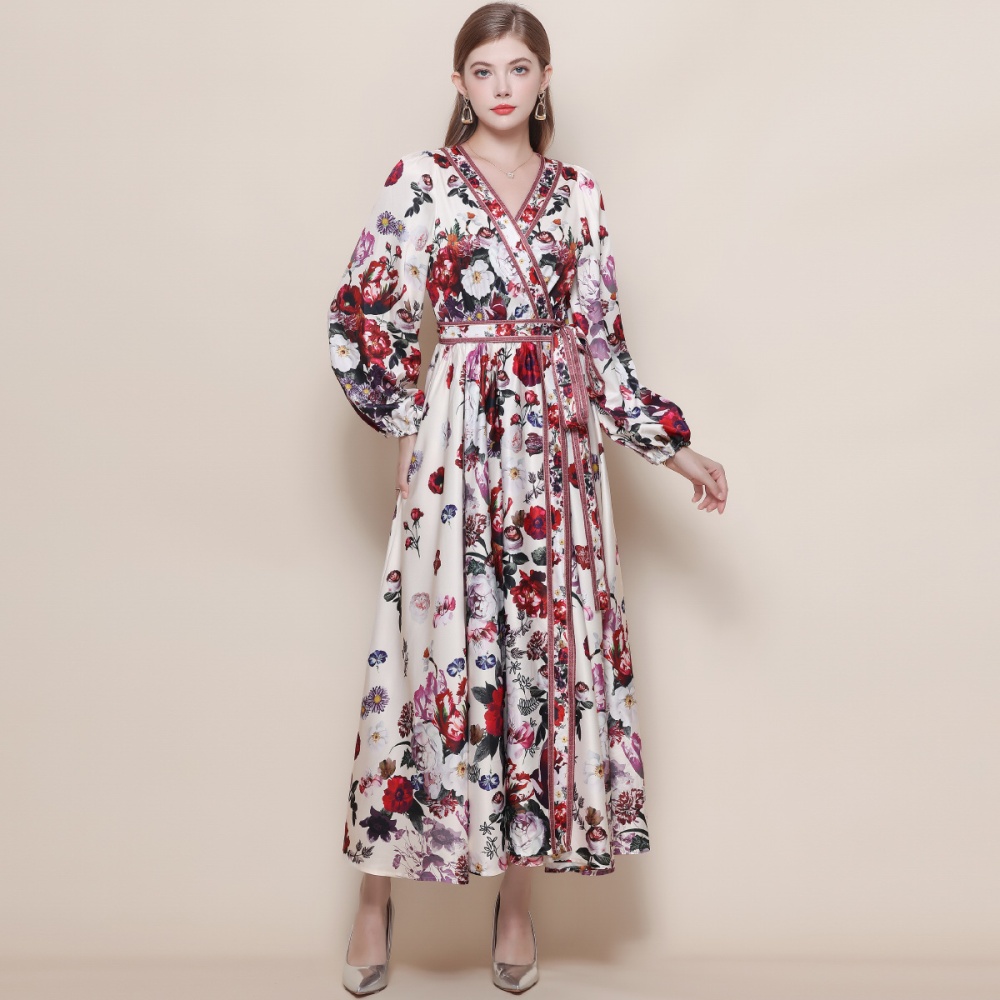 Court style big skirt long dress slim dress for women