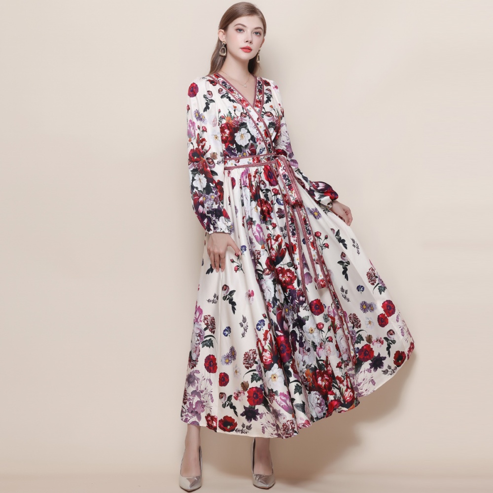 Court style big skirt long dress slim dress for women