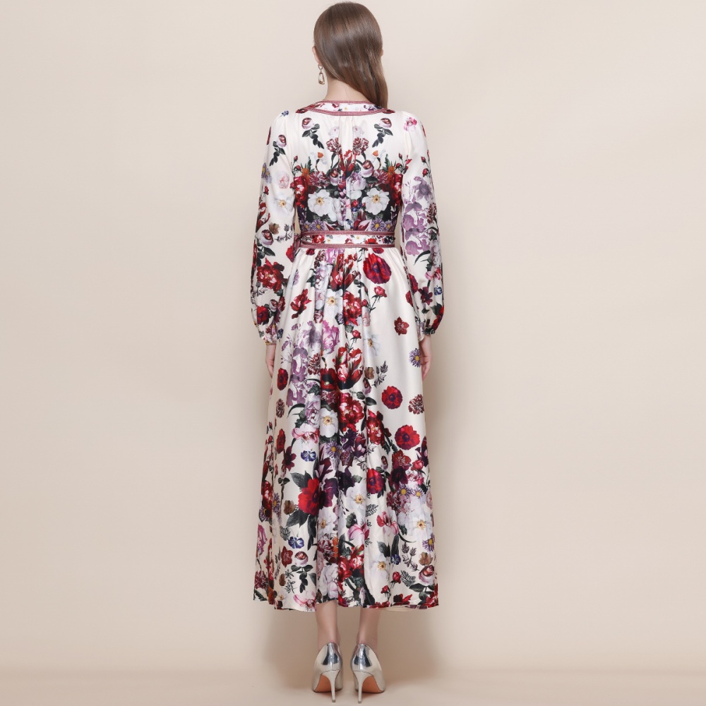 Court style big skirt long dress slim dress for women