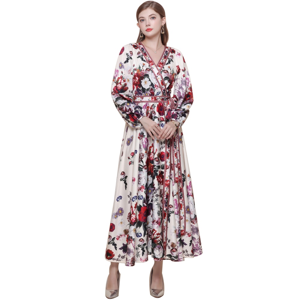 Court style big skirt long dress slim dress for women