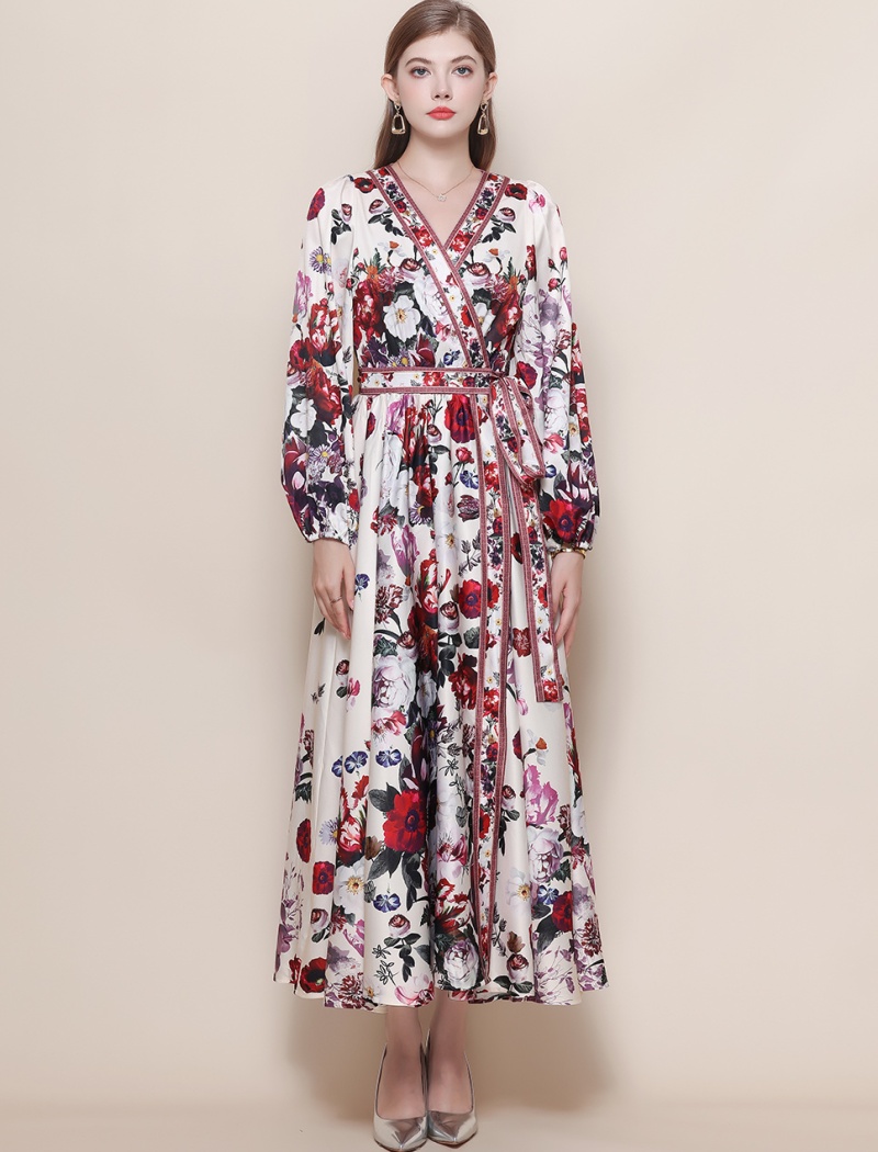 Court style big skirt long dress slim dress for women