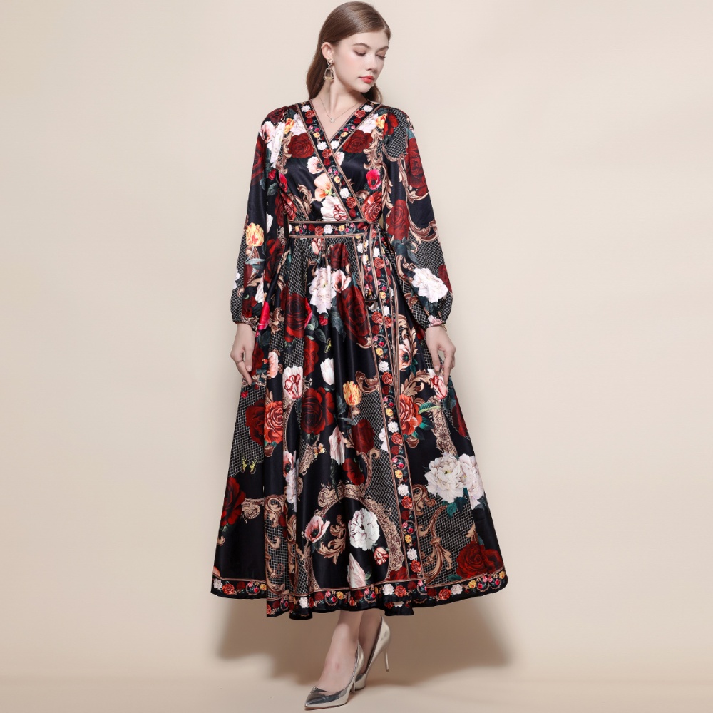 Printing temperament long dress A-line dress for women