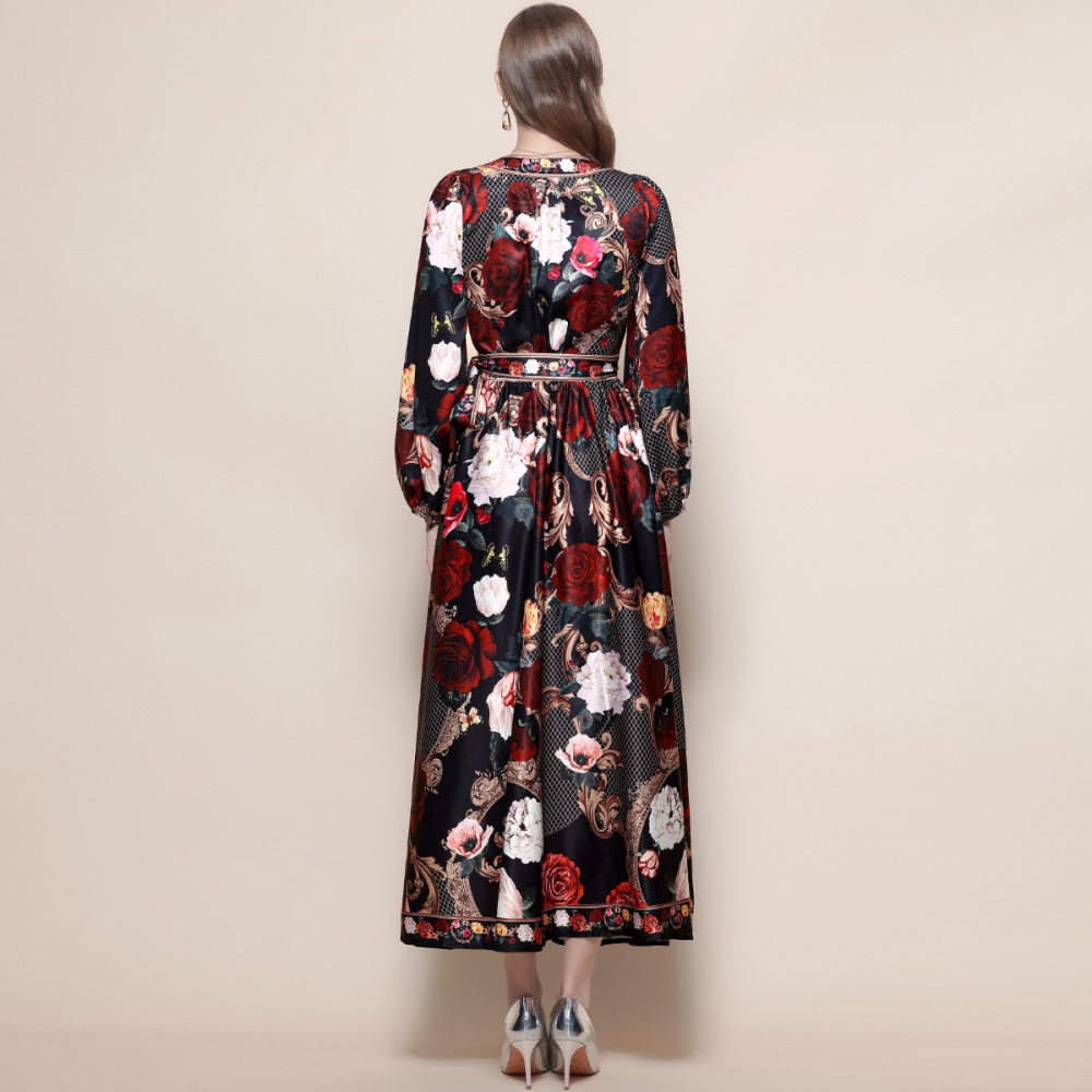 Printing temperament long dress A-line dress for women