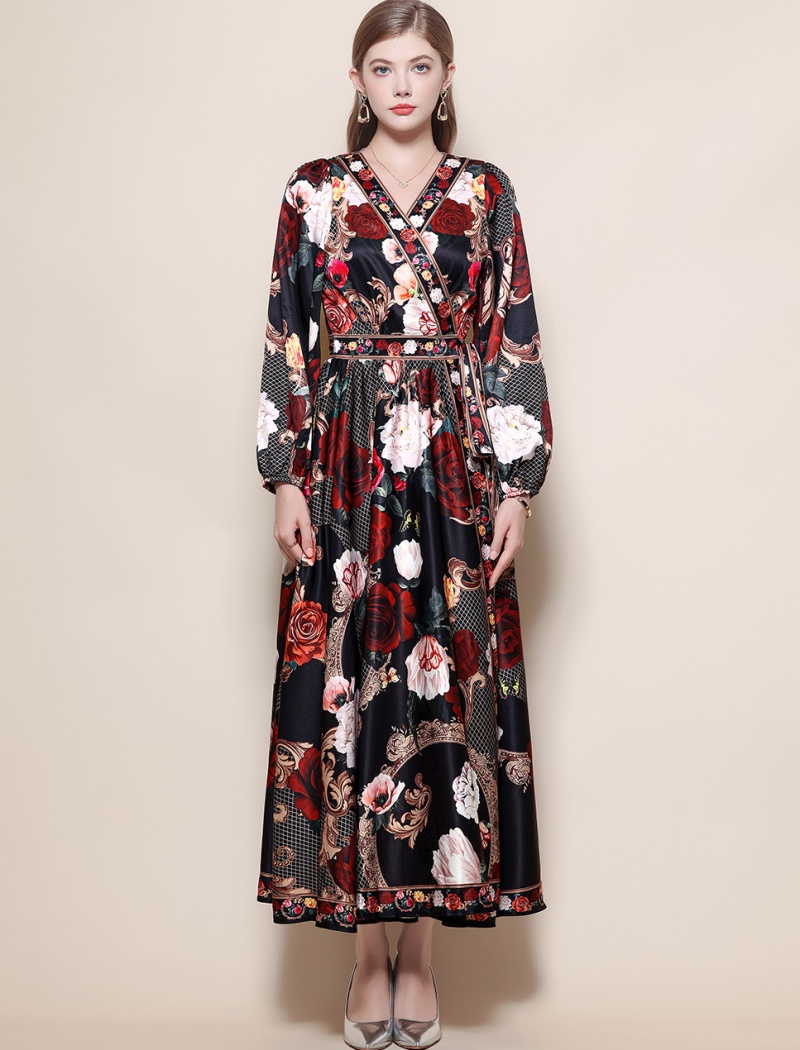 Printing temperament long dress A-line dress for women