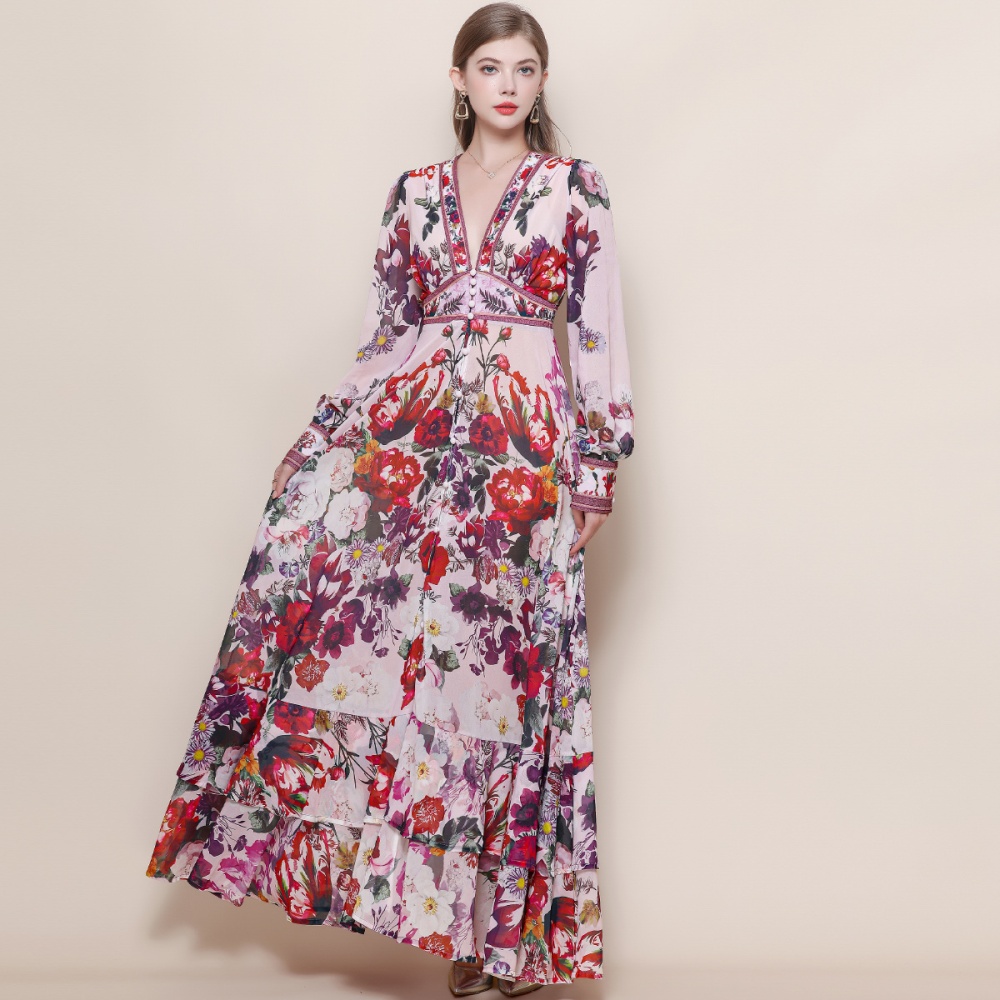 Frenum dress V-neck long dress for women