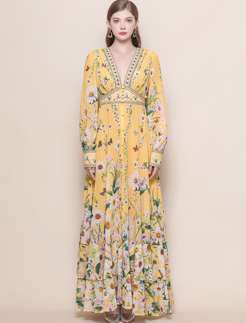 Big skirt V-neck dress frenum long dress for women