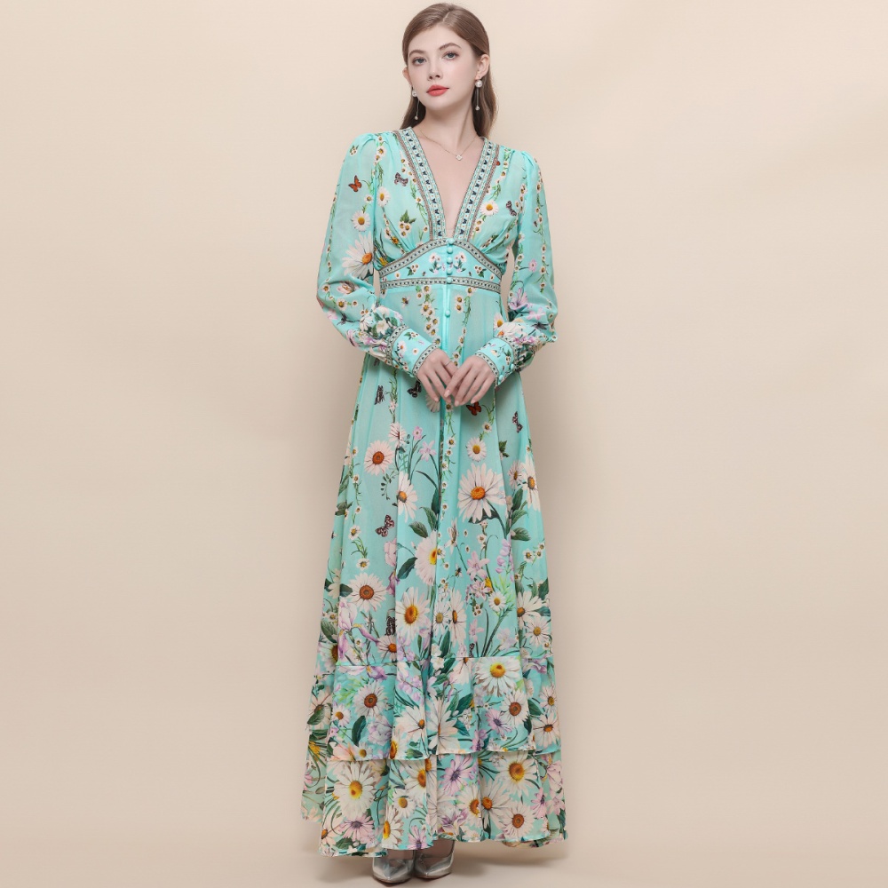 Pinched waist dress lantern sleeve long dress for women