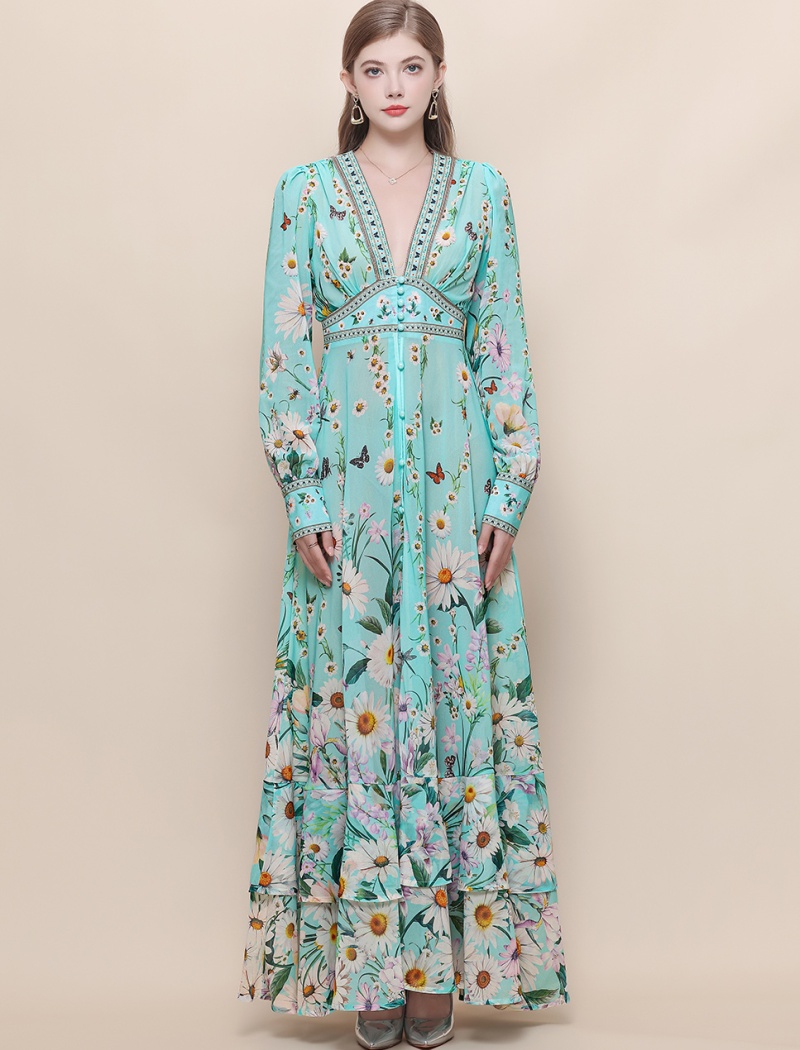 Pinched waist dress lantern sleeve long dress for women