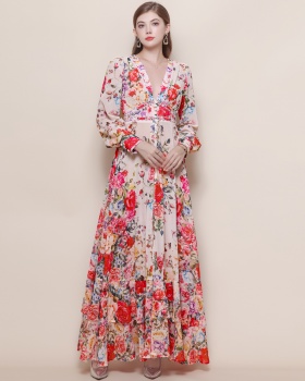 Frenum printing dress big skirt long dress