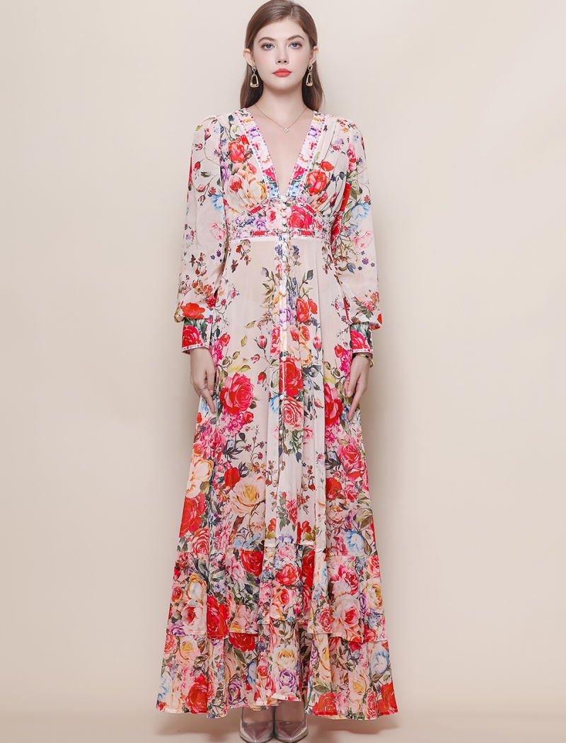 Frenum printing dress big skirt long dress