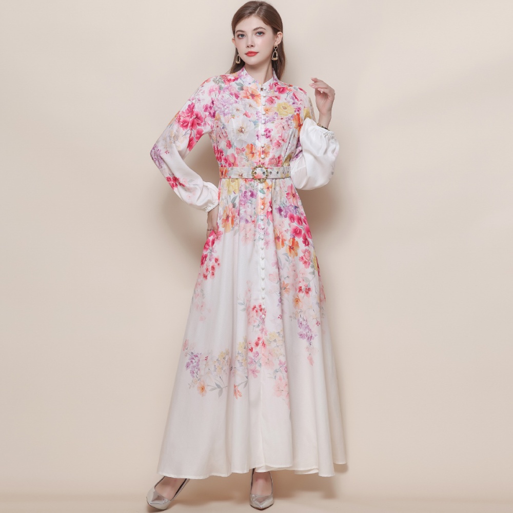 Retro France style breasted dress slim long formal dress