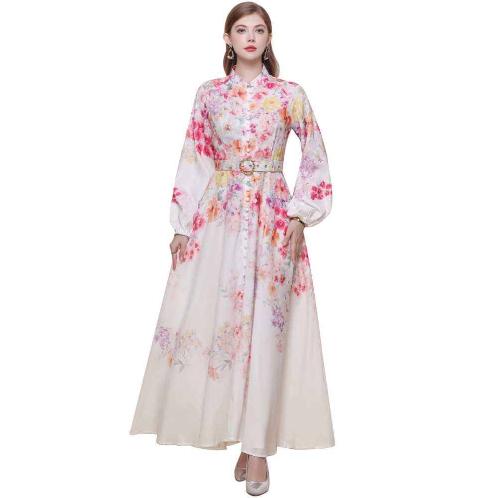 Retro France style breasted dress slim long formal dress