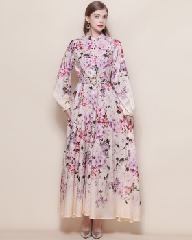 Western style breasted formal dress retro with belt dress