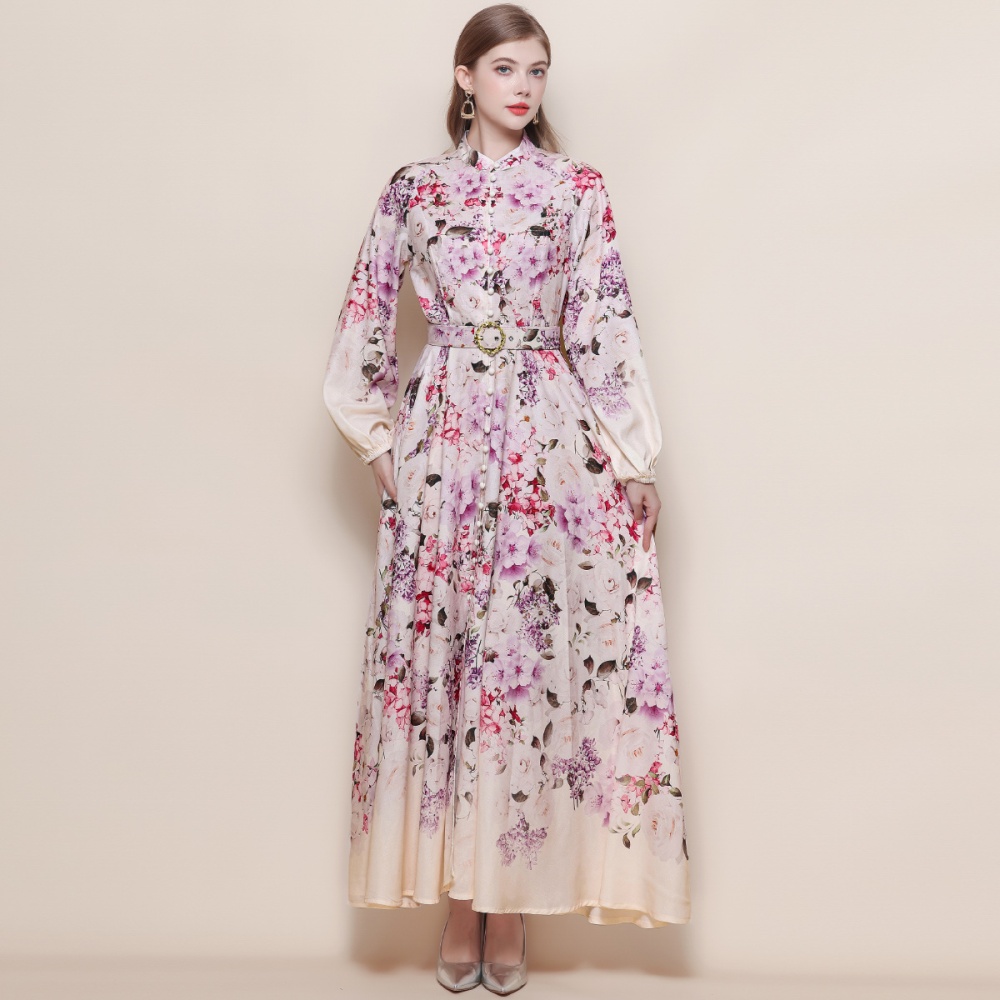 Western style breasted formal dress retro with belt dress