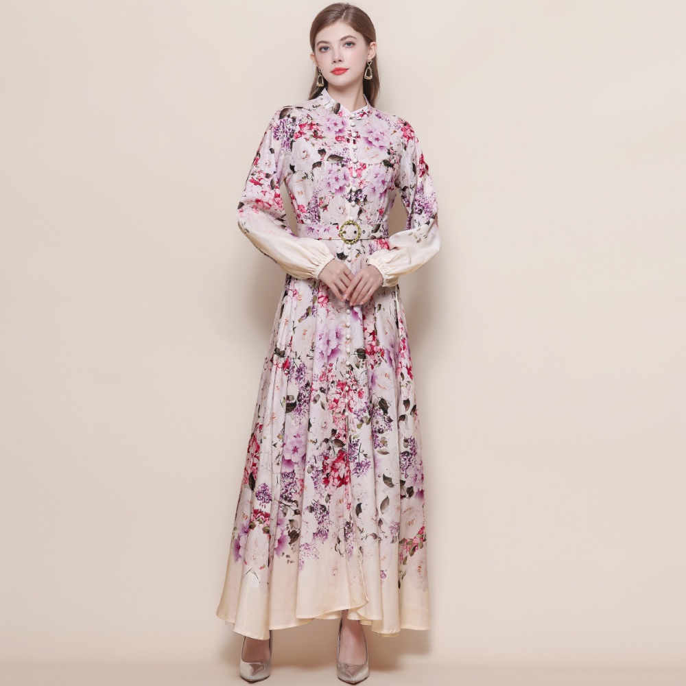 Western style breasted formal dress retro with belt dress