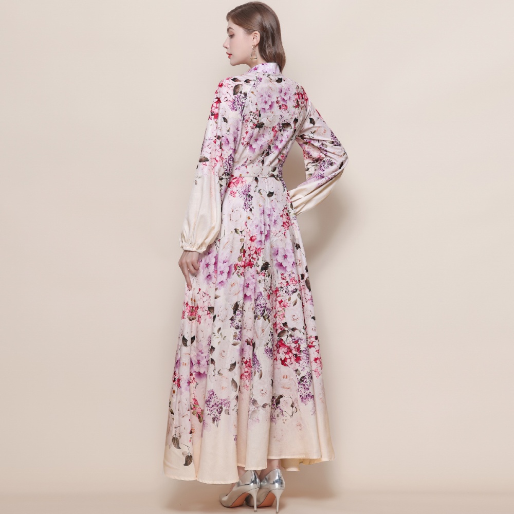 Western style breasted formal dress retro with belt dress