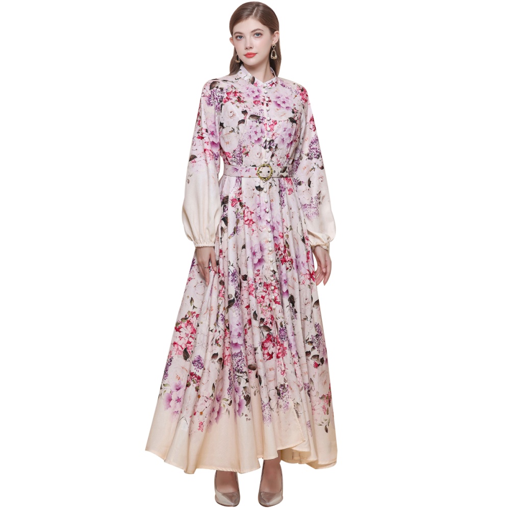 Western style breasted formal dress retro with belt dress