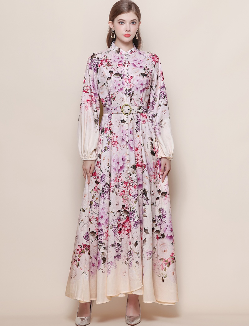 Western style breasted formal dress retro with belt dress