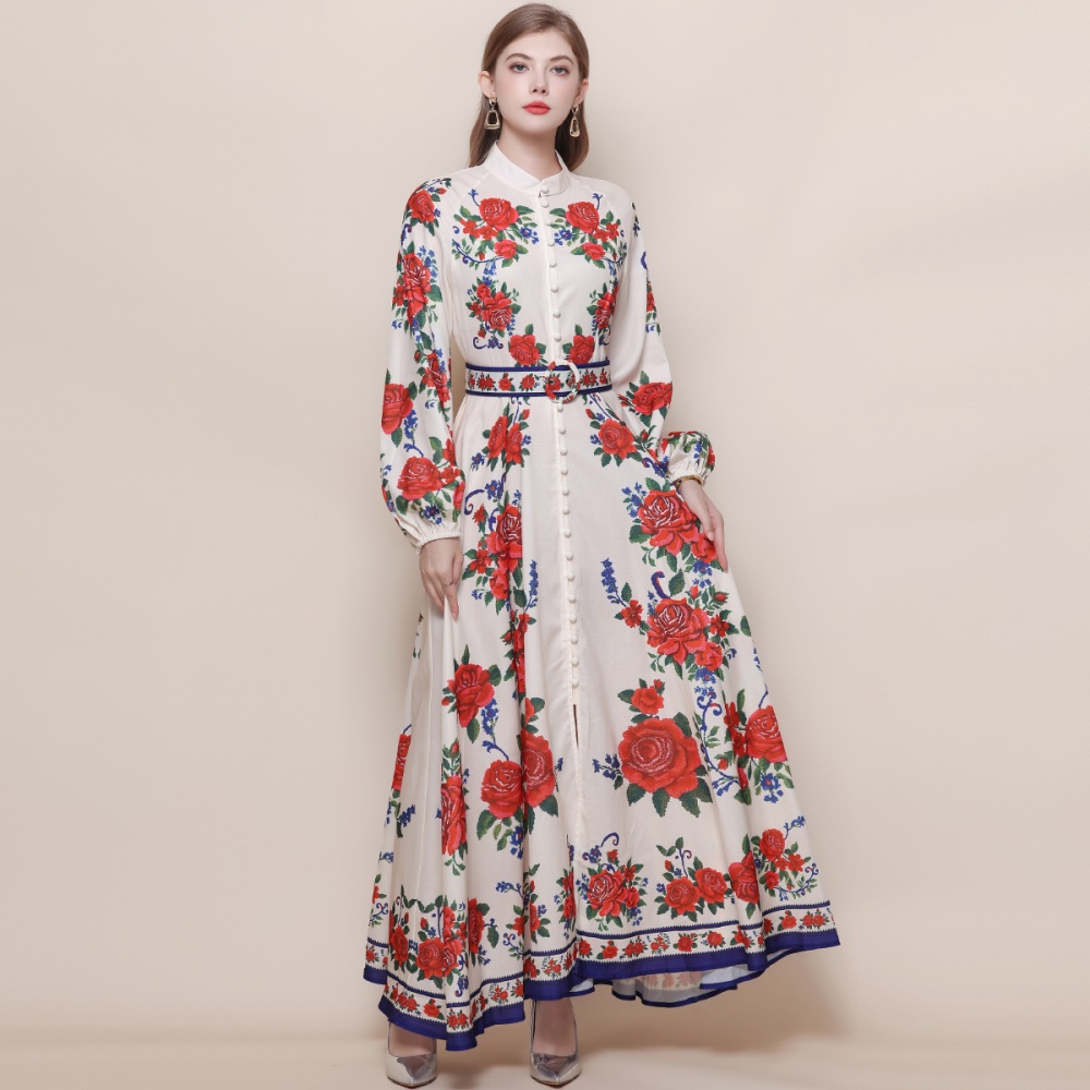 Slim with belt formal dress breasted retro dress