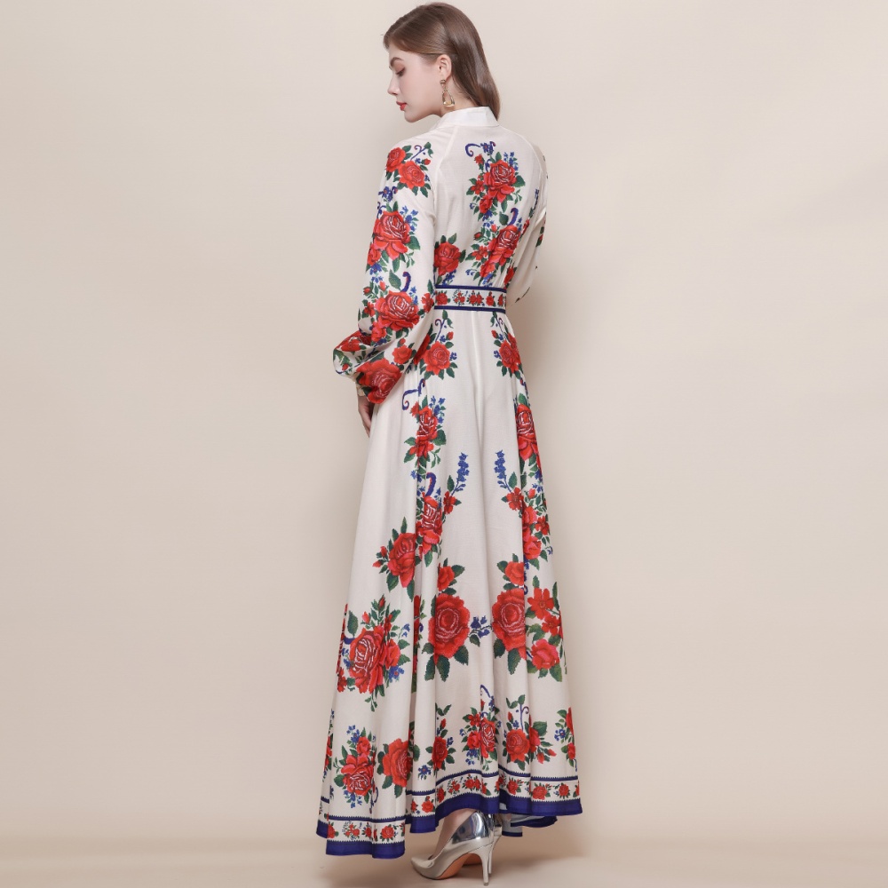 Slim with belt formal dress breasted retro dress