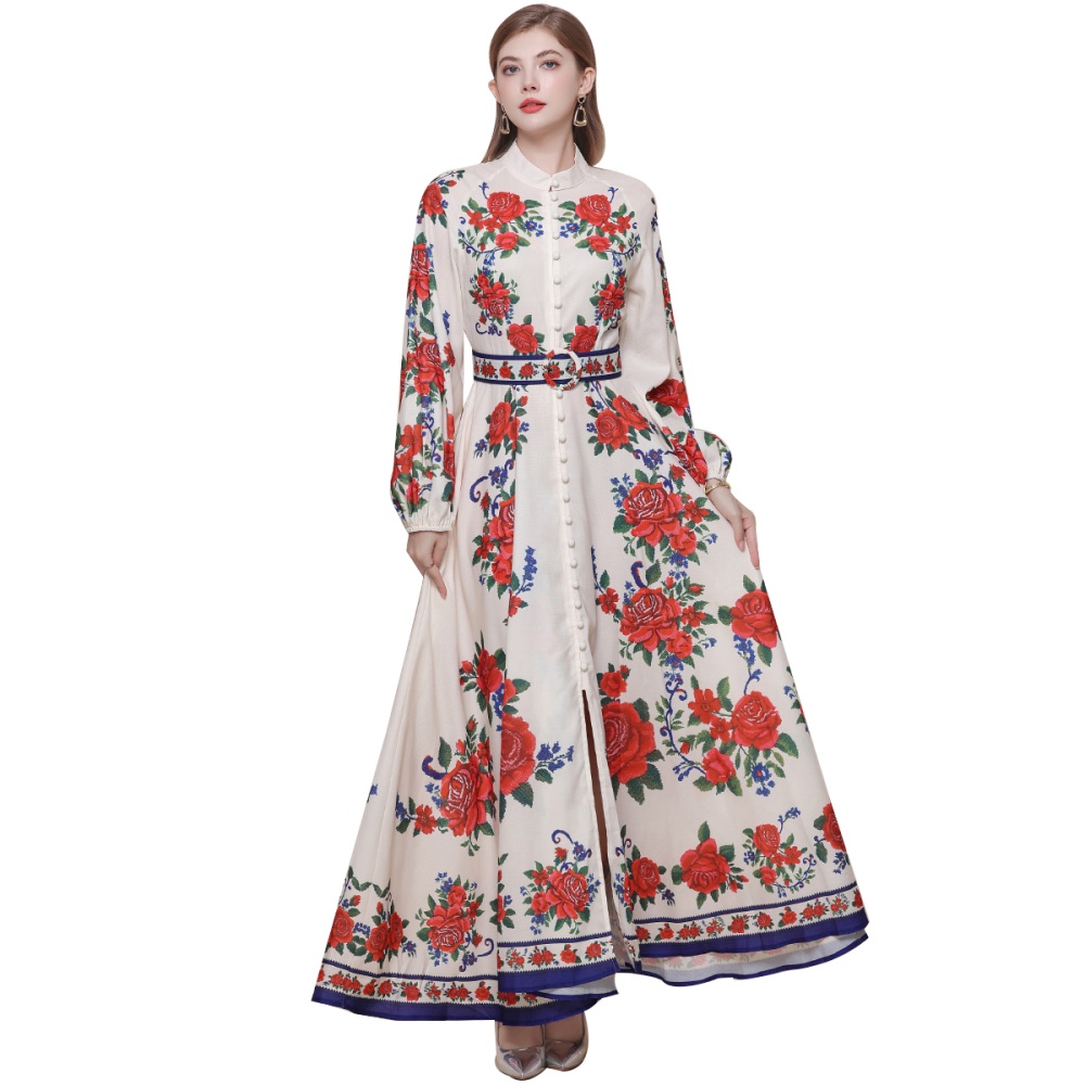 Slim with belt formal dress breasted retro dress