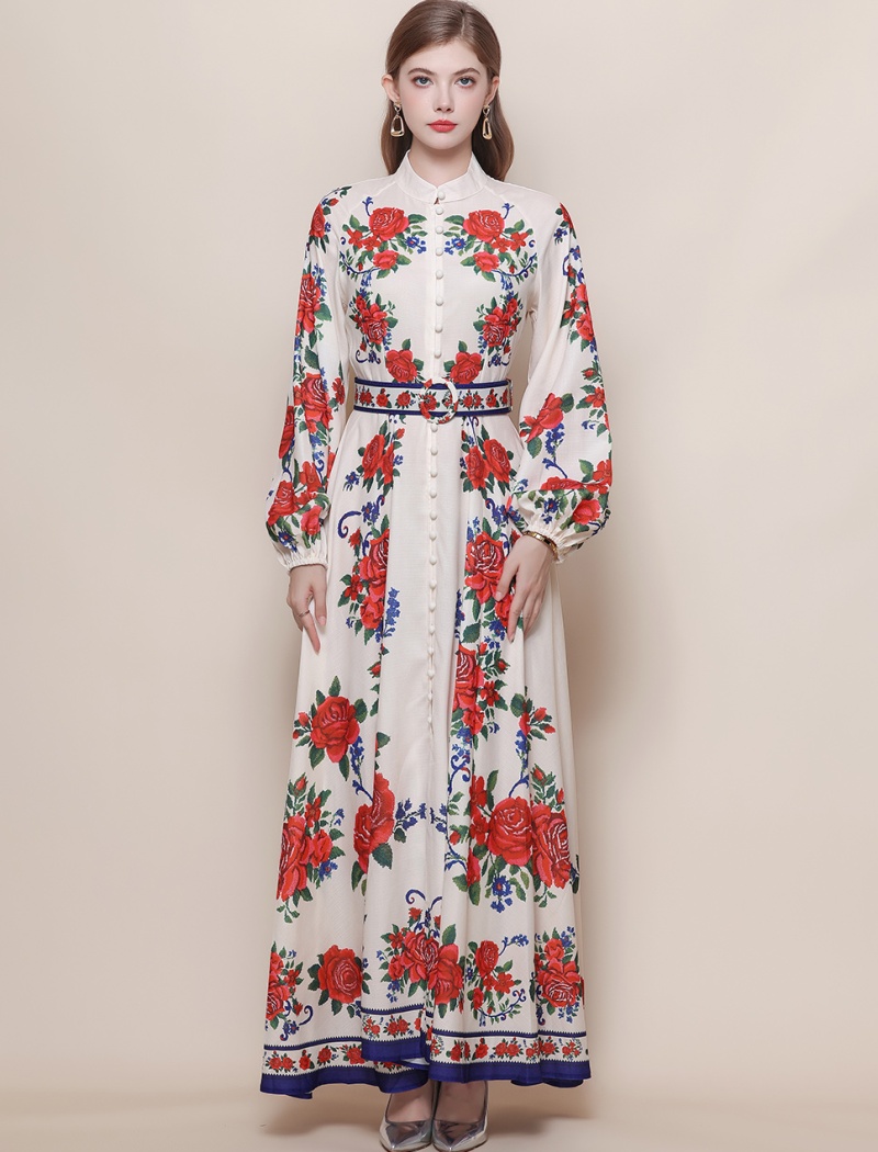 Slim with belt formal dress breasted retro dress