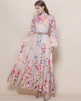 Puff sleeve breasted formal dress Western style dress