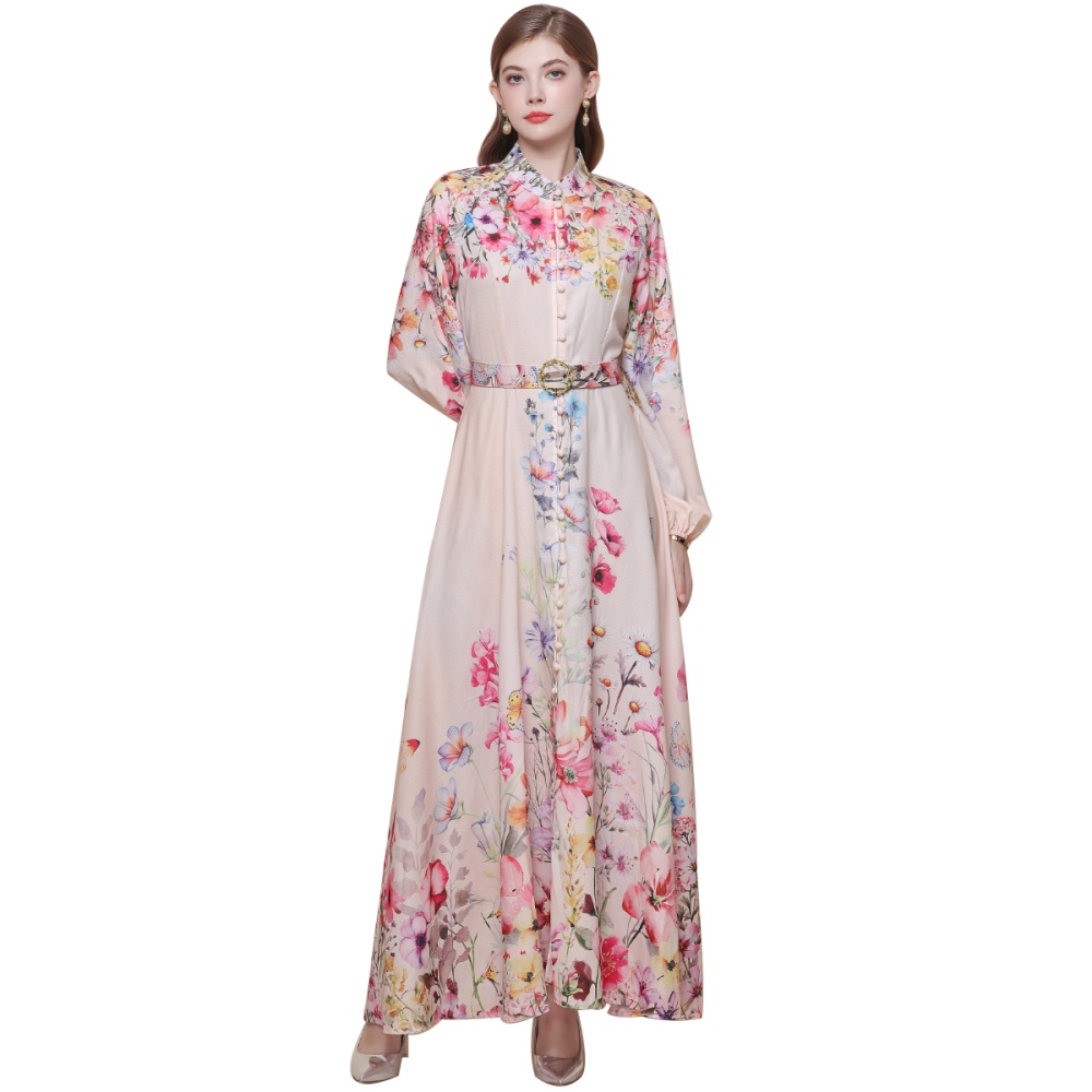 Puff sleeve breasted formal dress Western style dress