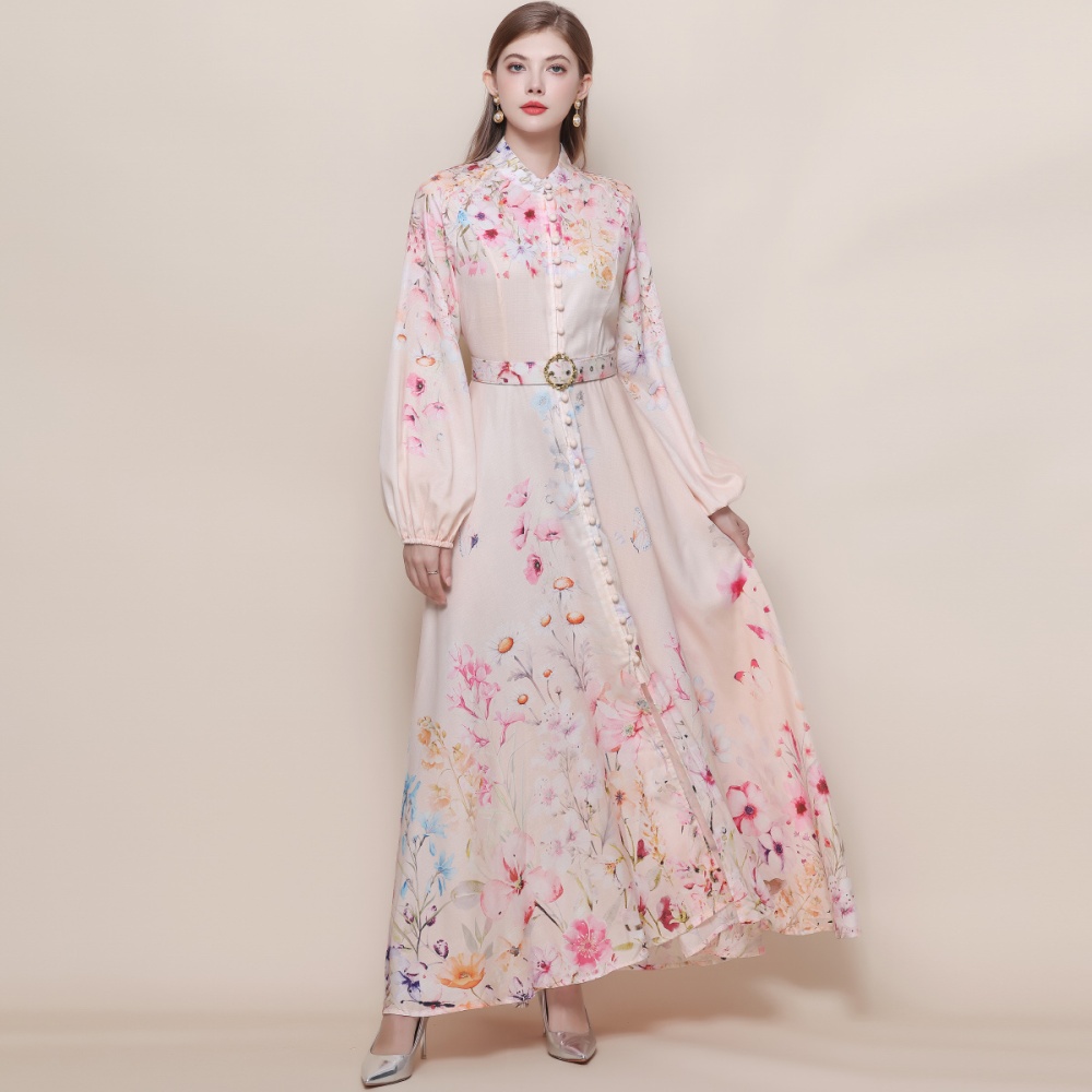 Puff sleeve breasted dress France style formal dress