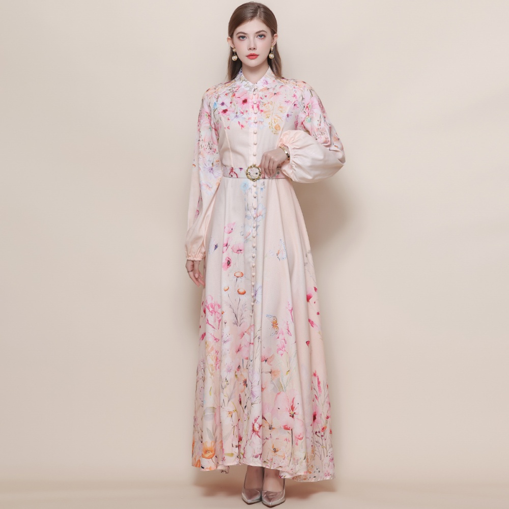 Puff sleeve breasted dress France style formal dress